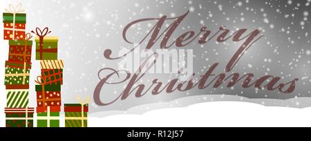 Carte de vœux de noël enneigé avec les coffrets cadeaux Illustration de Vecteur