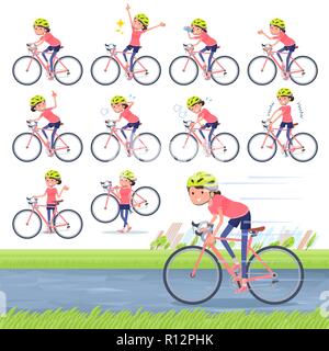 Un ensemble de la femme dans les vêtements de sport sur un vélo de route.Il y a une action qui connaît.C'est vectoriel, il est donc facile à modifier. Illustration de Vecteur