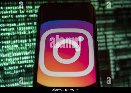 Cracovie, Pologne. Nov 8, 2018. Logo Instagram est vu sur un appareil mobile Android. Credit : Omar Marques/SOPA Images/ZUMA/Alamy Fil Live News Banque D'Images