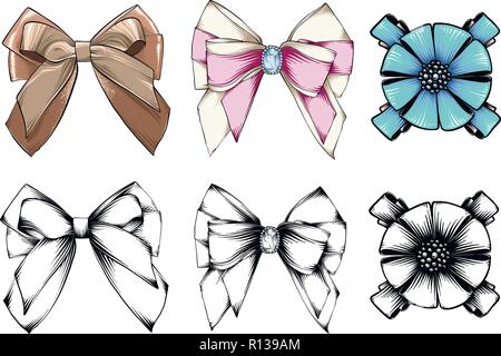 Ensemble de beaux arcs graphique. Arcs dessinés à la main, collection. Vecteur de couleur définie. Isolé Illustration de Vecteur