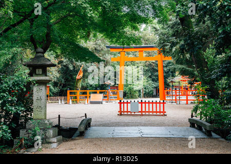 Sanctuaire Shimogamo-jinja de torii et forêt à Kyoto, Japon Banque D'Images