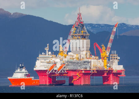 Plate-forme pétrolière près de Bergen, Norvège. Banque D'Images