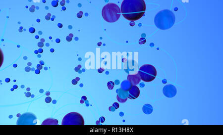 Une superbe 3d illustration d'atomes violet foncé tourner autour de la centrale de manière rapide dans le celeste arrière-plan. Ils créent l'esprit de la science Banque D'Images