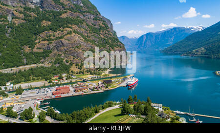 Vue aérienne de Flam village. La Norvège. Banque D'Images