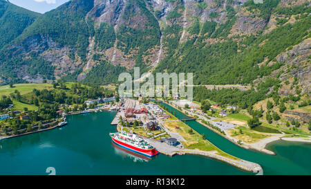 Vue aérienne de Flam village. La Norvège. Banque D'Images