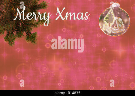 Belle décoration de Noël avec des branches de sapin, boule à neige et du texte : Joyeux Noël, avec copie espace illustration. Banque D'Images