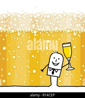 Cartoon Man Drinking Champagne et bulles Background Illustration de Vecteur