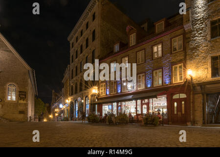 Basse-ville la nuit, la ville de Québec, Canada Banque D'Images