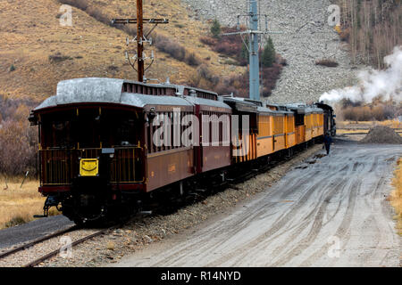 7 octobre 2018 -SILVERTON COLORADO USA - Durango & Silverton Narrow Colorado Railroad Gage à Silverton Colorado Banque D'Images