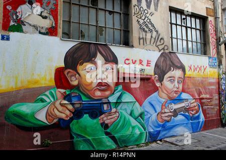 Grèce, Athènes, les graffitis dans le quartier de Psiri Banque D'Images