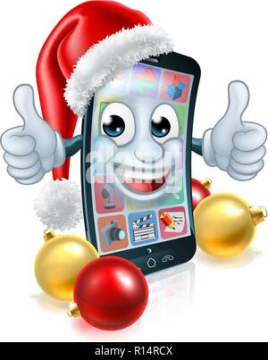 Téléphone mobile cellulaire Mascotte Noël in Santa Hat Illustration de Vecteur