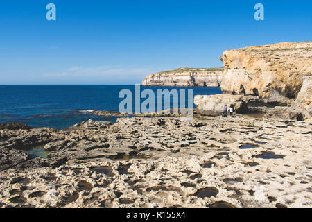 Fenêtre Azure / fenêtre Dwejra (arche naturelle réduite) sur l'île de Gozo, Malte Banque D'Images