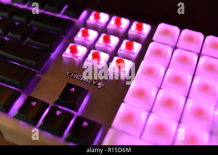 Rétroéclairage par LED Clavier Cherry MX avec profil bas d'interrupteurs mécaniques sur l'affichage au CES (Consumer Electronics Show) à Las Vegas, NV, USA. Banque D'Images