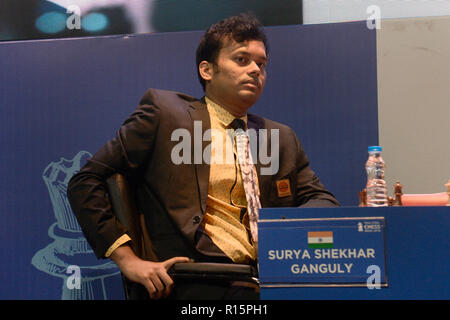 Kolkata, Inde. 09Th Nov, 2018. Grand Maître d'échecs indien Surya Sekhar Ganguly durant son premier tour matches à Tata Steel Chess l'Inde en 2018. Credit : Saikat Paul/Pacific Press/Alamy Live News Banque D'Images