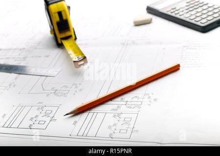 Plan - Le génie du dessin sur la table Banque D'Images