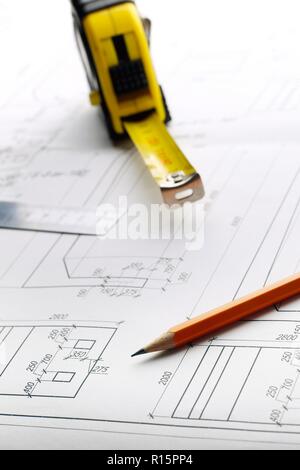Plan - Le génie du dessin sur la table Banque D'Images
