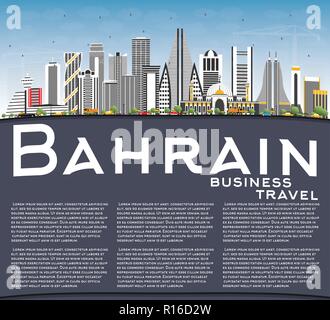 Bahrain City Skyline avec bâtiments gris, ciel bleu et copier l'espace. Vector Illustration. Les voyages d'affaires et tourisme Concept avec l'architecture moderne. Illustration de Vecteur