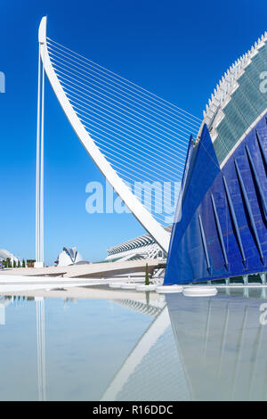 Valencia, Espagne - Octuber 15, 2016 : La Cité des Arts et des Sciences de l'architecte Calatrava : l'Agora palace et l'assud bridge Banque D'Images