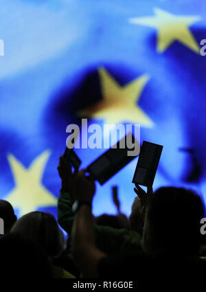 Leipzig, Allemagne. 09Th Nov, 2018. Les participants de la conférence des délégués de l'Alliance 90/voter avec leur carte de vote. Le congrès du parti se concentrera sur l'adoption du programme pour les élections européennes et l'élaboration de la liste fédérale des verts pour les élections européennes. Crédit : Jan Woitas/dpa-Zentralbild/dpa/Alamy Live News Banque D'Images