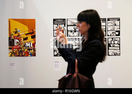 Rome le 9 novembre 2018. Exposition du dessinateur italien, Zerocalcare aka Michele Rech, l'un des plus célèbres en Italie, intitulé 'Digging fossés - nourrir les crocodiles'. Foto Samantha Insidefoto Zucchi Banque D'Images