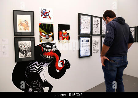 Rome le 9 novembre 2018. Exposition du dessinateur italien, Zerocalcare aka Michele Rech, l'un des plus célèbres en Italie, intitulé 'Digging fossés - nourrir les crocodiles'. Foto Samantha Insidefoto Zucchi Banque D'Images