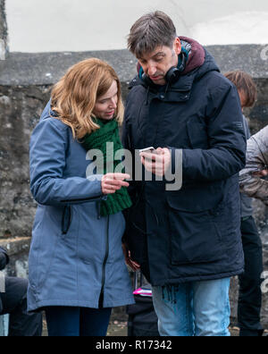 PORTSOY, aberdeenshire, SCOTLAND, c'est photographie de Thekla Reuten comme le plomb dans le tournage du film de marionnettes réalisé par Elbert van Strien. Banque D'Images