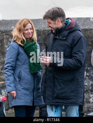 PORTSOY, aberdeenshire, SCOTLAND, c'est photographie de Thekla Reuten comme le plomb dans le tournage du film de marionnettes réalisé par Elbert van Strien. Banque D'Images