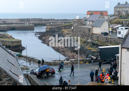 PORTSOY, aberdeenshire, SCOTLAND, c'est photographie de Thekla Reuten comme le plomb dans le tournage du film de marionnettes réalisé par Elbert van Strien. Banque D'Images