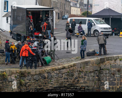 PORTSOY, aberdeenshire, SCOTLAND, c'est photographie de Thekla Reuten comme le plomb dans le tournage du film de marionnettes réalisé par Elbert van Strien. Banque D'Images