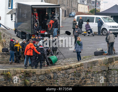 PORTSOY, aberdeenshire, SCOTLAND, c'est photographie de Thekla Reuten comme le plomb dans le tournage du film de marionnettes réalisé par Elbert van Strien. Banque D'Images