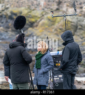 PORTSOY, aberdeenshire, SCOTLAND, c'est photographie de Thekla Reuten comme le plomb dans le tournage du film de marionnettes réalisé par Elbert van Strien. Banque D'Images