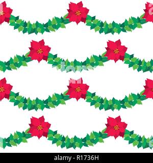 Vector Christmas border red Poinsettia fleurs. Illustration de Vecteur