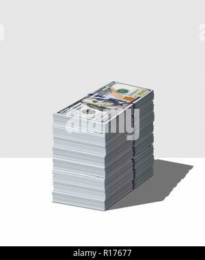 Pile de billets non utilisés du dollar américain, fond gris Banque D'Images