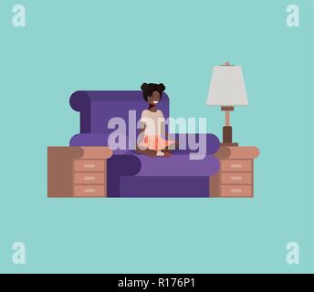 Adolescent black girl sitting in livingroom Illustration de Vecteur