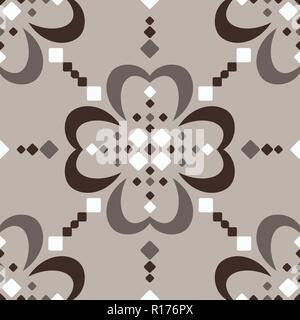 Grande échelle Jumbo Fair Isle style brun beige blanc motif floral abstrait sans couture Illustration de Vecteur