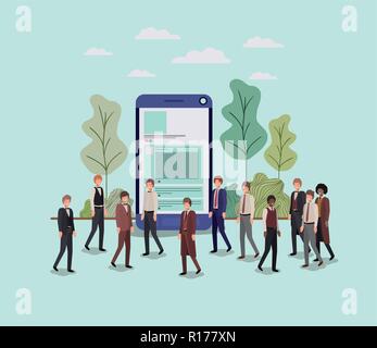 Les personnes travaillant dans le smartphone mini Illustration de Vecteur