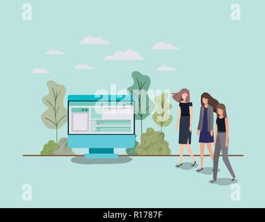 Les personnes travaillant dans un mini-ordinateur de bureau Illustration de Vecteur
