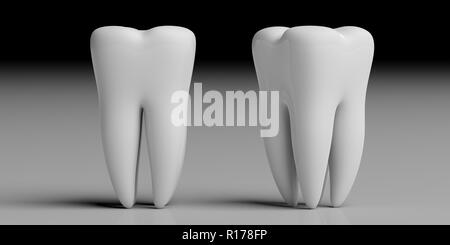 La santé des dents, dentristy concept. Brillant propre modèles dent isolé sur fond noir gris. 3d illustration Banque D'Images