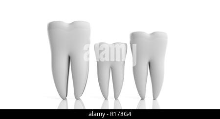 La santé des dents, dentristy concept. Nettoyer la dent brillants modèles, différentes tailles isolé sur fond blanc. 3d illustration Banque D'Images