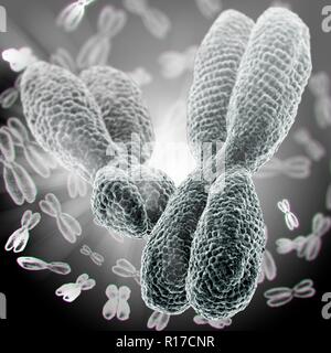 Close up de chromosomes XY sur fond noir. 3D illustration. Banque D'Images