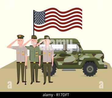 Soldats militaire avec drapeau USA et location Illustration de Vecteur