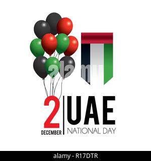 Drapeau Émirats arabes unis avec des ballons pour célébrer la Journée nationale Illustration de Vecteur