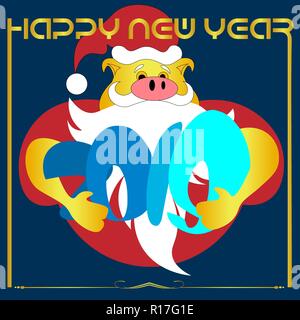 Cochon d'or le père noël bonne année 2019 Illustration de Vecteur