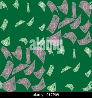 Fond vert avec résumé des billets en euros. L'argent de papier est le tour sur un fond vert. Vector illustration télévision pour les entreprises. Concept à la mode pour le bus Illustration de Vecteur