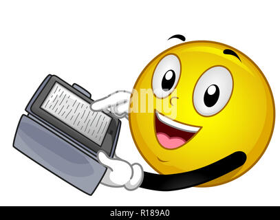 Illustration d'un smiley à l'aide d'une tablette pour mascotte lire un ebook Banque D'Images