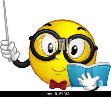 Illustration d'un Smiley Mascot portant des lunettes et tenant un bâton et un livre Banque D'Images