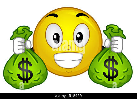 Illustration d'un Smiley Mascot Holding sacs pleins d'argent avec le signe du dollar Banque D'Images