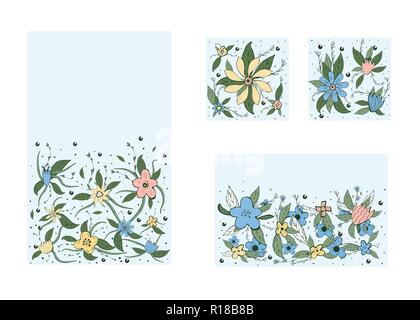 Vector set de bannières modèle avec fleurs et feuilles sur le terrain. Origines style doodle avec de l'espace pour le texte. Illustration de Vecteur