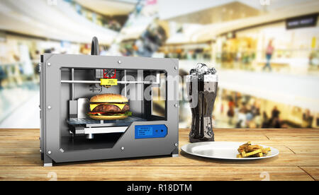 Impression de l'imprimante 3D Rendu 3d'hamburger alimentaire succès concept mace Banque D'Images