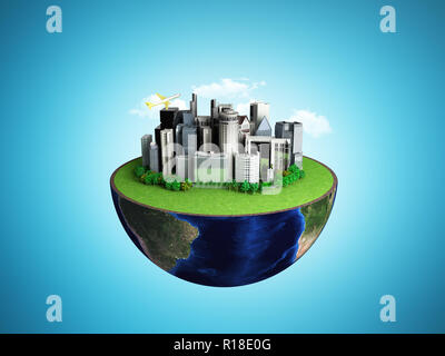 Concept d'urbanisation avec globe et ville sur fond bleu abstrait de rendu 3D Banque D'Images